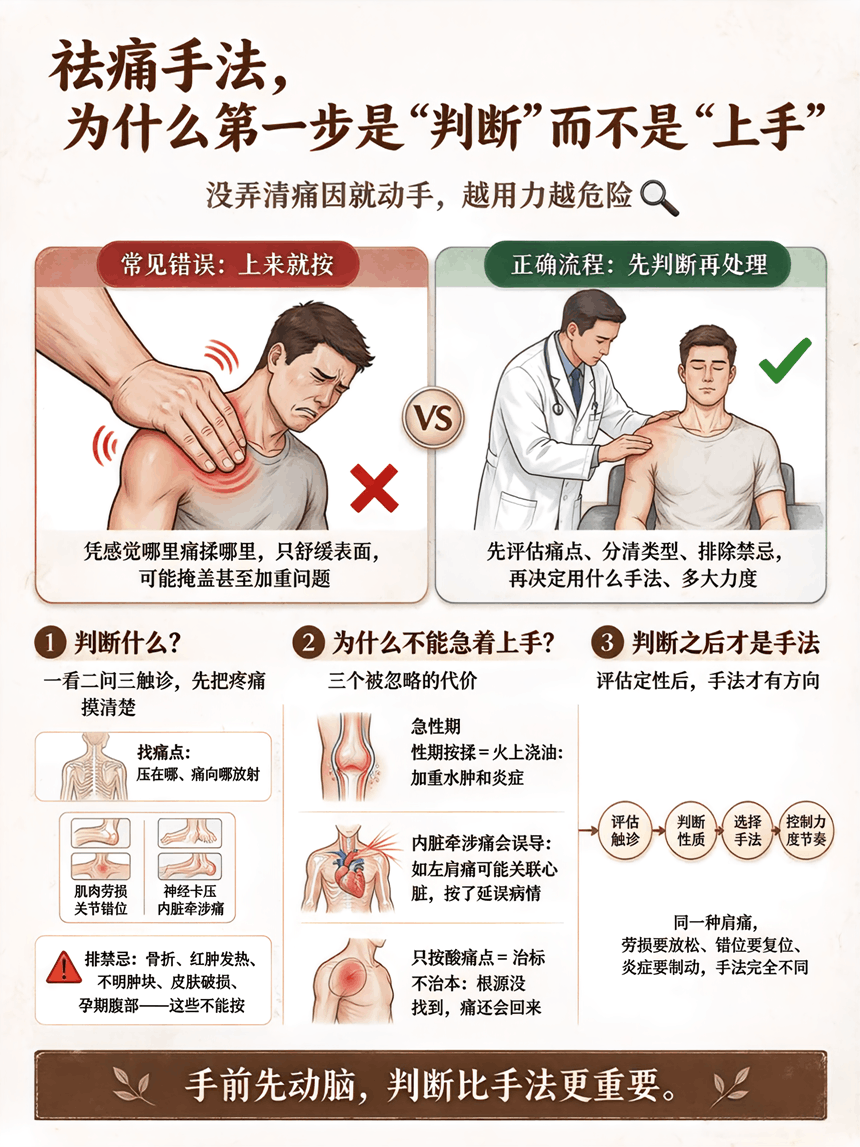  一套祛痛手法，为什么第一步是"判断"而不是"上手"