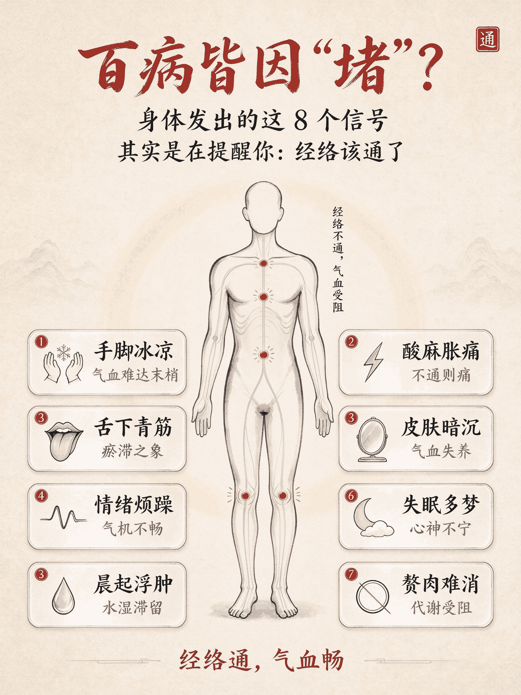 百病皆因"堵"？身体发出的这 8 个信号，其实是在提醒你：经络该通了